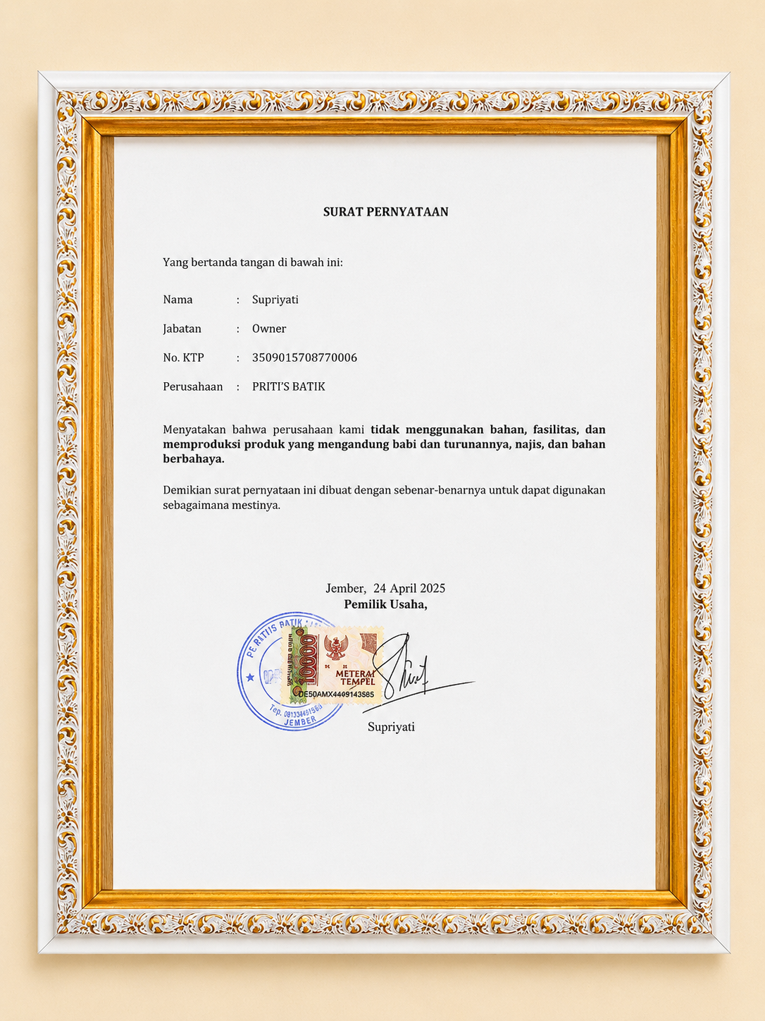 SURAT PERNYATAAN HALAL