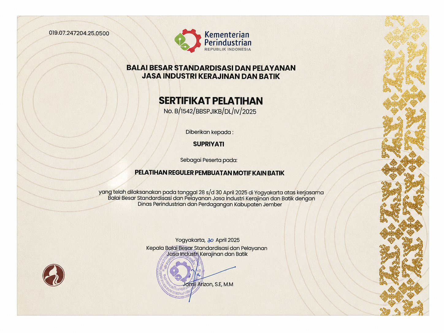 SERTIFIKAT KEPELATIHAN
